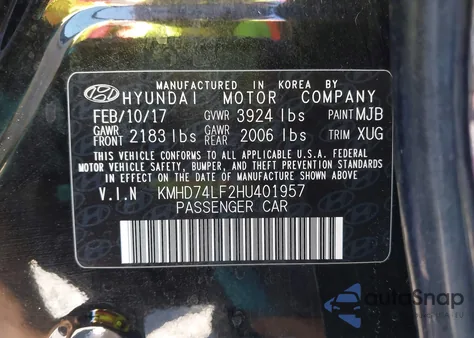 2017 Hyundai Elantra Se from USA, damaged, VIN KMHD74LF2HU401957